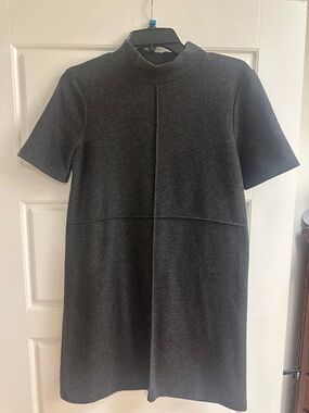 Zara Charcoal Mock Neck Short-Sleeve Mini Dress